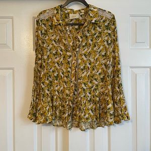 Maeve by Anthropologie. Gold and green blouse.